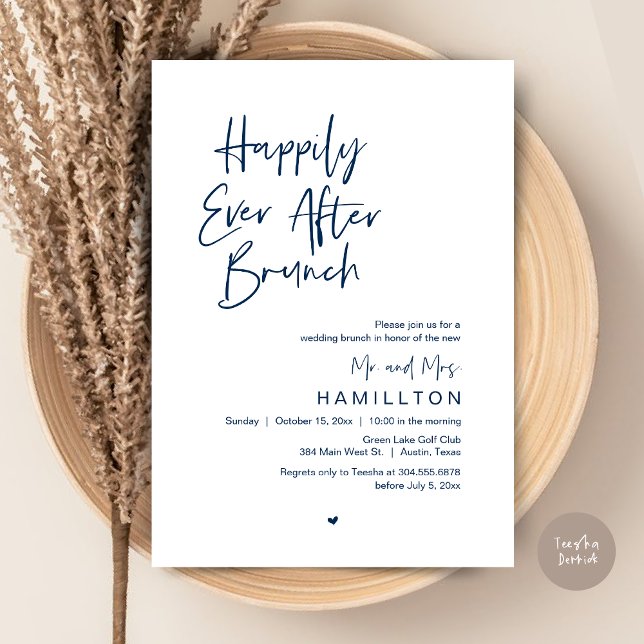 Happily Ever After Brunch The Morning After Invitation (Happily Ever After Brunch The Morning After Invitation Card PDF Newlyweds in Navy Blue)