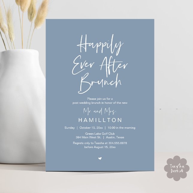 Happily Ever After Brunch, Wedding Elopement Party Invitation (Happily Ever After Brunch The Morning After Invitation Card PDF Newlyweds in Dusty Blue)
