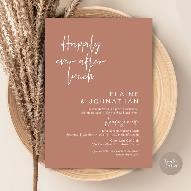 Happily Ever After Brunch, Wedding, Terracotta Invitation (Happily Ever After lunch, Modern Wedding Elopement, Invitation Card, PDF, in Terracotta Brown)