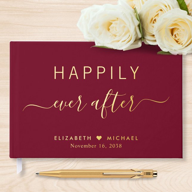 Happily Ever After Burgundy Wedding Guest Book (Creator Uploaded)