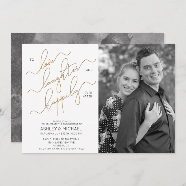 Happily Ever After BW Photo Engagement Party Invitation (Front/Back)