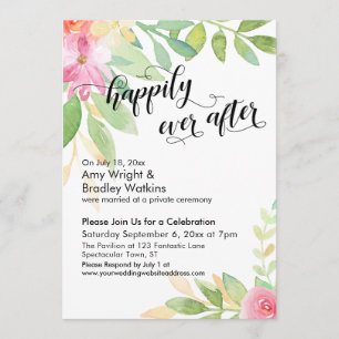 Happily Ever After Calligraphy Watercolor Flowers Invitation