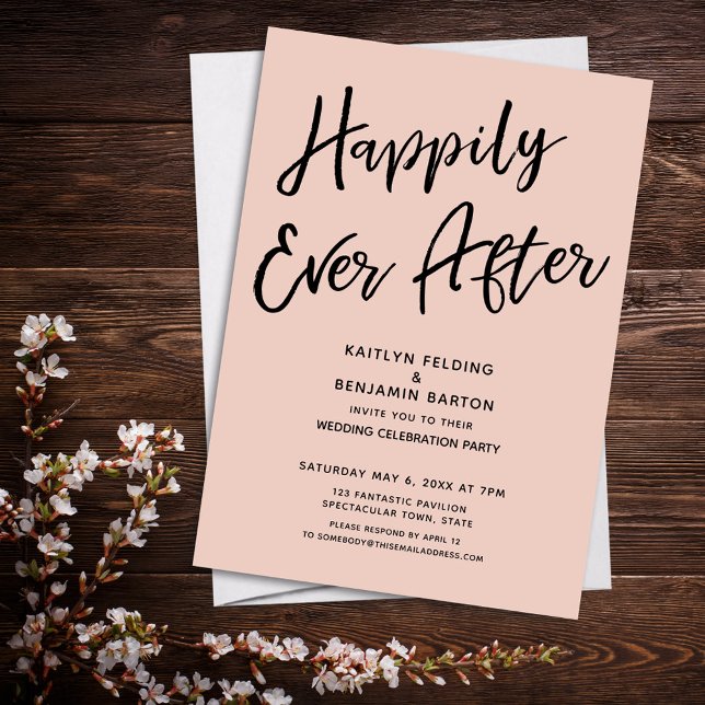 Happily Ever After Casual Post-Wedding Party Blush Invitation (Creator Uploaded)