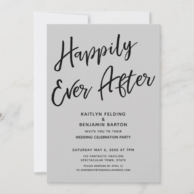 Happily Ever After Casual Post-Wedding Party Grey Invitation (Front)