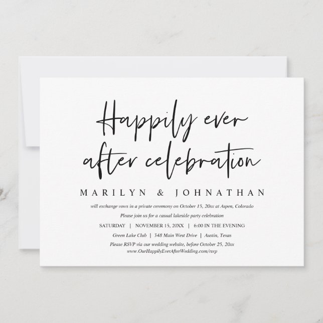 Happily Ever After Casual Wedding Elopement Dinner Invitation (Front)