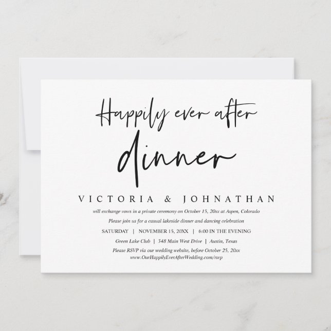 Happily Ever After Casual Wedding Elopement Dinner Invitation (Front)