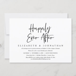 Happily Ever After, Casual Wedding Elopement Party Invitation