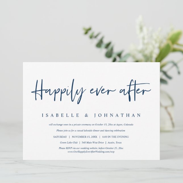 Happily Ever After Casual Wedding Elopement Party Invitation (Standing Front)