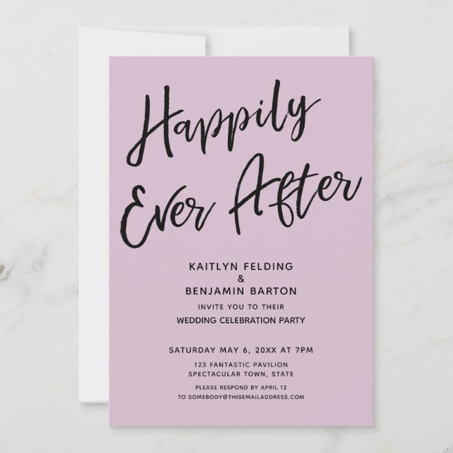 Happily Ever After Casual Wedding Party Mauve Invitation (Front)