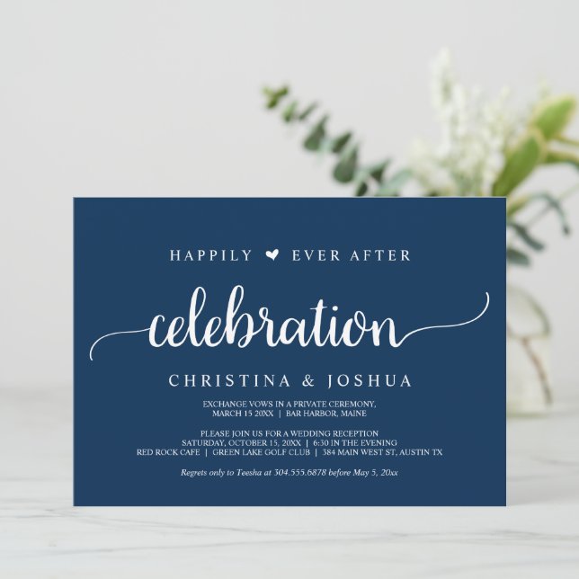 Happily Ever After Celebration, Navy Blue Eloped I Invitation (Standing Front)