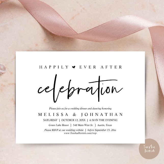 Happily Ever After Celebration, Wedding Dinner Invitation (Happily Ever After Celebration, Wedding Dinner Invitation Card, PDF, Modern Script, in Black White)