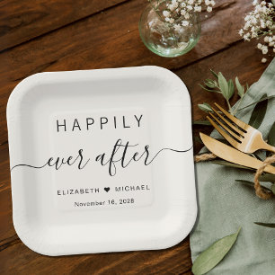 Happily Ever After Cream Wedding Paper Plate