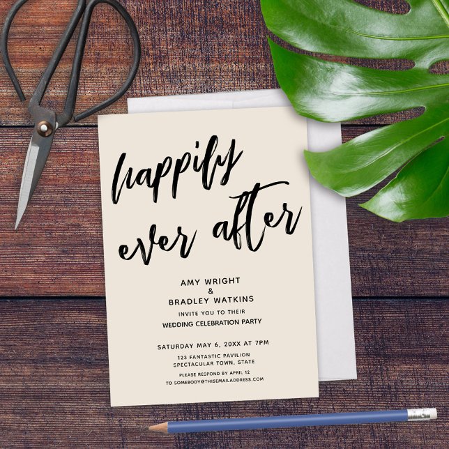 Happily Ever After Cream Wedding Reception Invitation (Creator Uploaded)