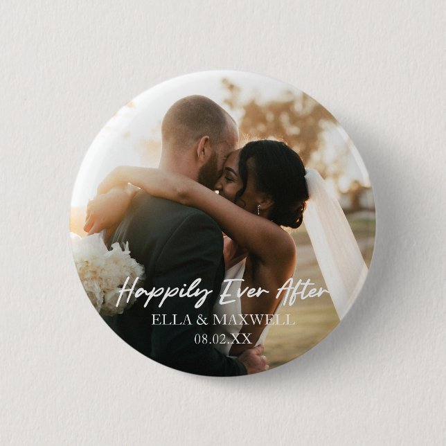 Happily Ever After Custom Photo Picture Wedding 6 Cm Round Badge (Front)