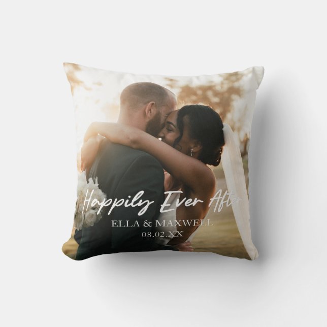 Happily Ever After Custom Photo Picture Wedding Cushion (Front)