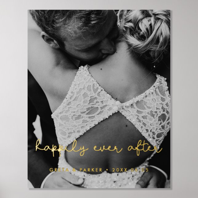 Happily ever after cute whimsical wedding gold foil prints (Front)