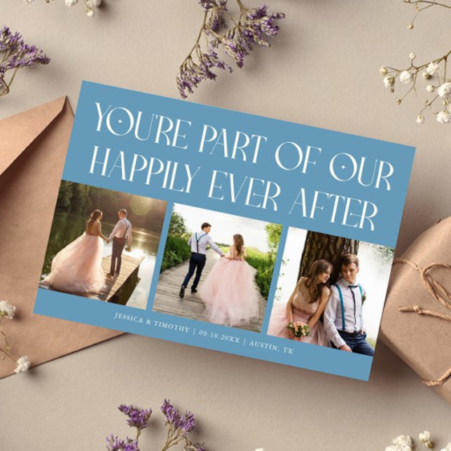 Happily Ever After Denim Blue Wedding Photo Thank You Card (Creator Uploaded)