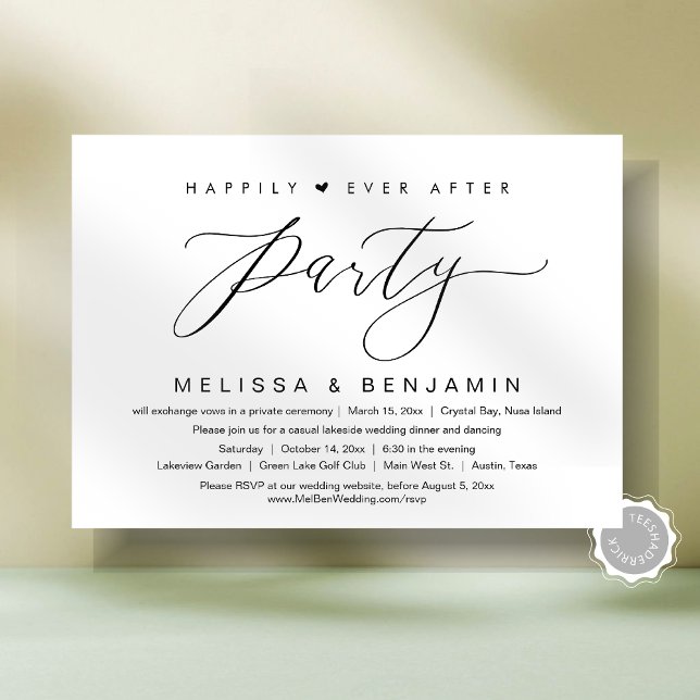 Happily Ever After Dinner Elopement, Modern Script Invitation (Happily Ever After Dinner Elopement Party, Modern Script Invitation Card, Digital and printed copy,)