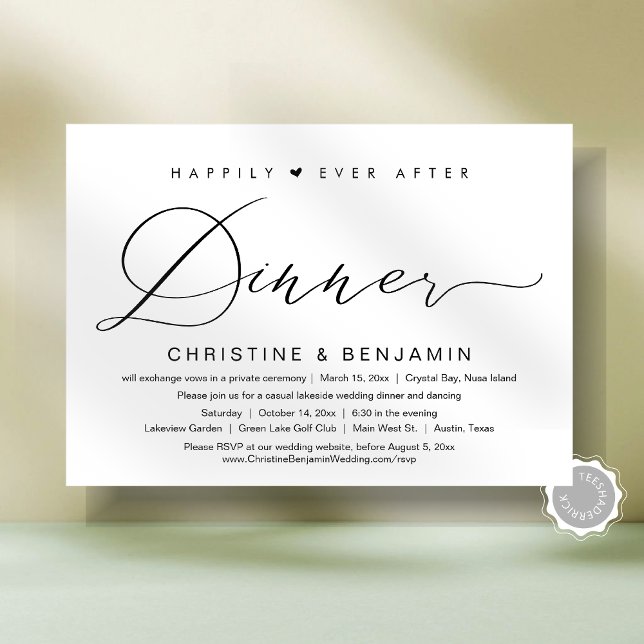 Happily Ever After Dinner Elopement, Modern Script Invitation (Happily Ever After Dinner Elopement Party, Modern Script Invitation Card, Digital and Printed Copies)
