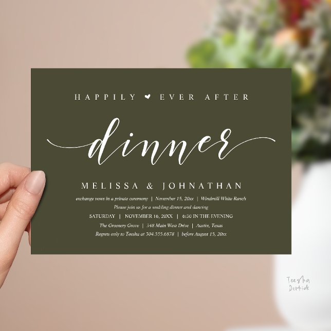 Happily Ever After Dinner, Modern Minimalist Invitation (Happily Ever After Dinner, Modern Minimalist reception Invitation Card, olive green)