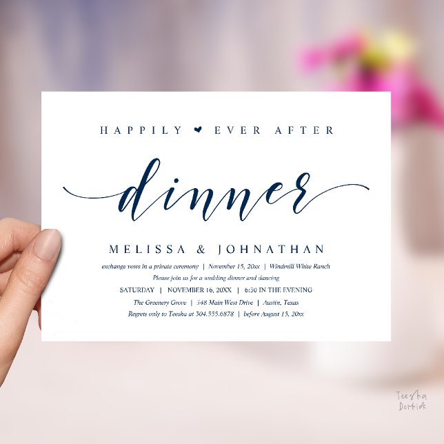 Happily Ever After Dinner, Modern Minimalist Invitation (Happily Ever After Dinner, Modern Minimalist reception Invitation Card, navy blue)