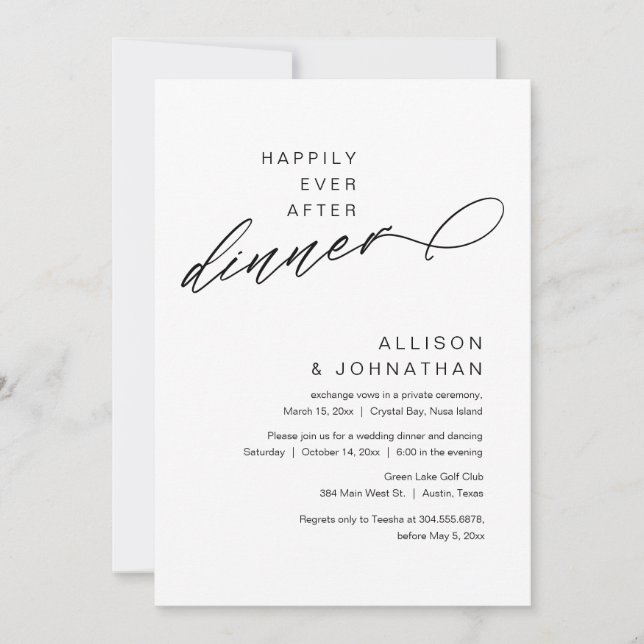 Happily Ever After Dinner Modern Wedding Elopement Invitation (Front)