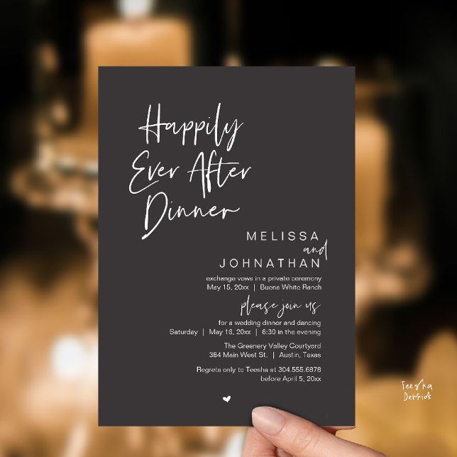 Happily Ever After Dinner Modern Wedding Party Invitation (Happily Ever After Dinner Modern Wedding Reception Party Invitation Card Charcoal Grey)