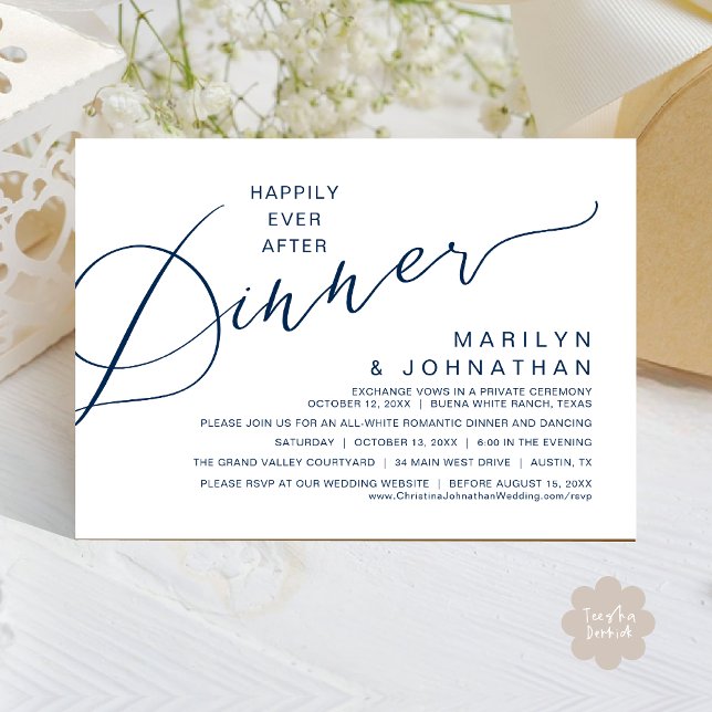 Happily Ever After Dinner, Modern Wedding Party Invitation (Happily ever after Romantic Wedding Dinner Party Invitation Card Modern Boho PDF Classy Navy Blue)