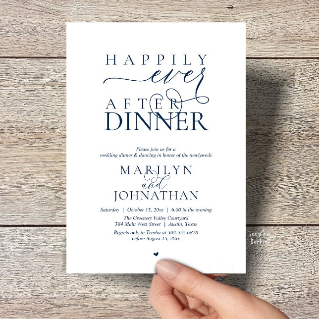 Happily Ever After Dinner Modern Wedding Reception Invitation (Happily Ever After Dinner Modern Wedding Reception Invitation card in Navy Blue)
