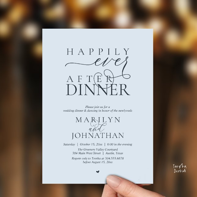 Happily Ever After Dinner Modern Wedding Reception Invitation (Happily Ever After Dinner Modern Wedding Reception Invitation card in misty blue)