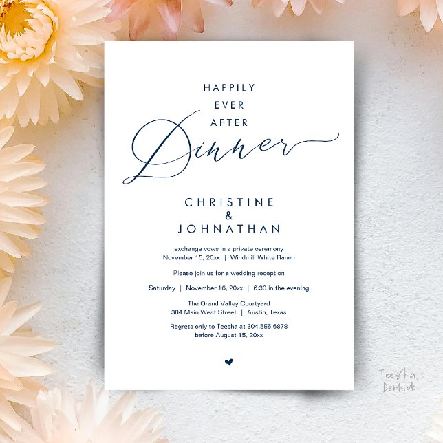 Happily Ever After Dinner Modern Wedding Reception Invitation (Happily Ever After Dinner Modern Wedding Reception Invitation Card Elopement PDF Navy Blue)