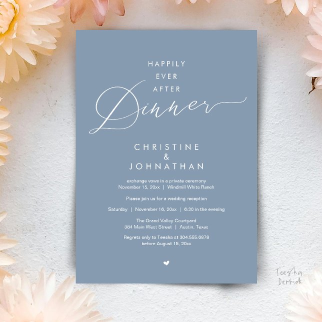 Happily Ever After Dinner Modern Wedding Reception Invitation (Happily Ever After Dinner Modern Wedding Reception Invitation Card Elopement PDF Dusty Blue)