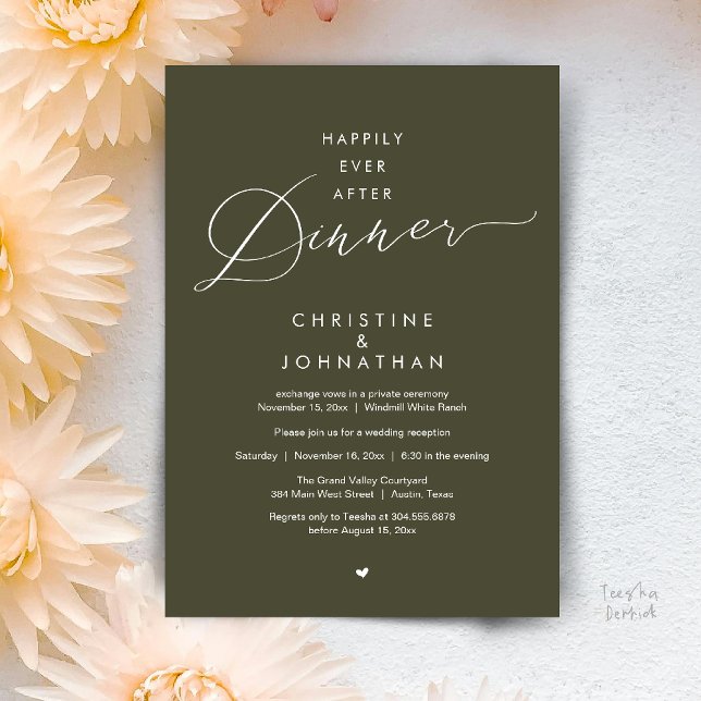 Happily Ever After Dinner Modern Wedding Reception Invitation (Happily Ever After Dinner Modern Wedding Reception Invitation Card Elopement PDF Olive Green)