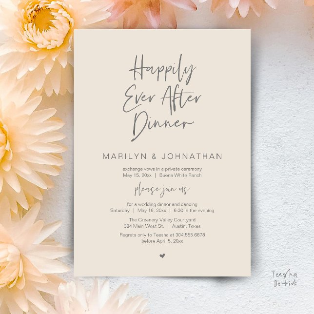 Happily Ever After Dinner Modern Wedding Reception Invitation (Happily Ever After Dinner Modern Minimalist Wedding Reception Invitation Card in Cream Grey)