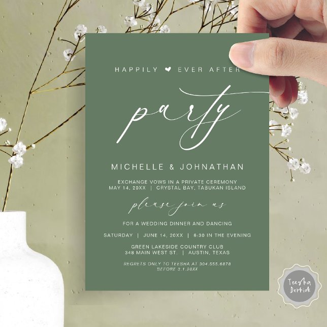Happily Ever After Dinner Party, Wedding Elopement Invitation (Happily Ever After Party, Wedding Elopement Dinner Brunch Invitation Card, PDF, Forest Sage Green)