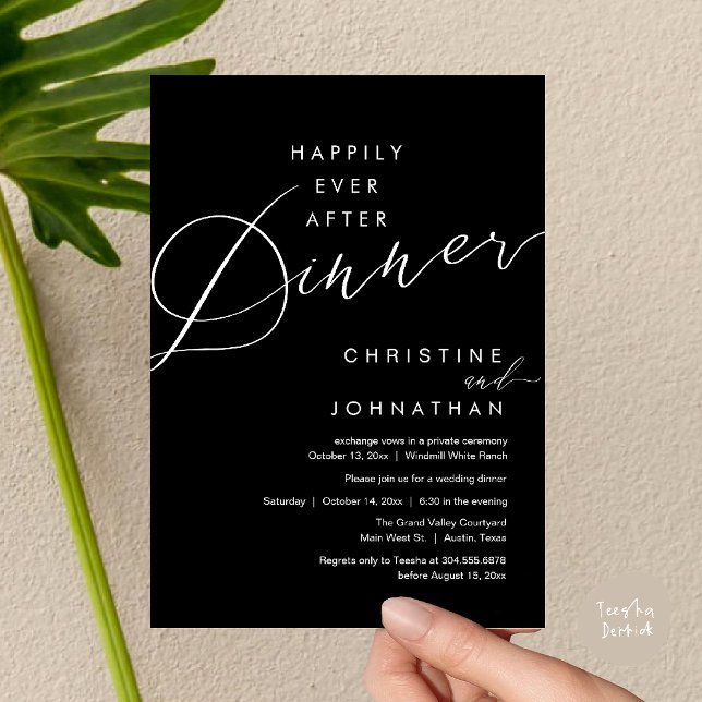 Happily Ever After Dinner Romantic Elegant Wedding Invitation (Happily Ever After Dinner Romantic Elegant Wedding Invitation Card in Classy Black)