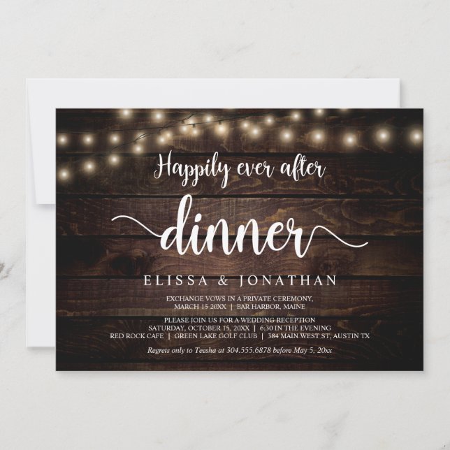 Happily Ever After Dinner, String Light, Elopement Invitation (Front)