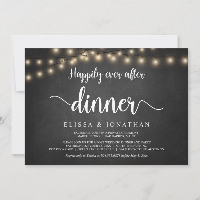 Happily Ever After Dinner, String Light, Elopement Invitation (Front)