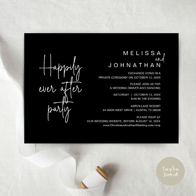 Happily Ever After Dinner, Wedding Elopement Invitation (Happily Ever After Party, Modern Wedding Elopement Dinner Invitation Card, PDF, in Classy Black)