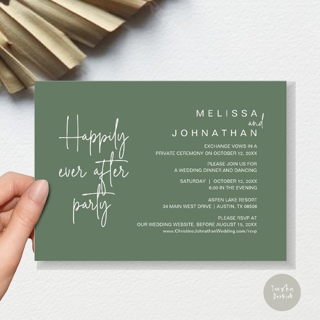 Happily Ever After Dinner, Wedding Elopement Invitation (Happily Ever After Party, Modern Wedding Elopement Dinner Invitation Card, PDF, in Sage Green)