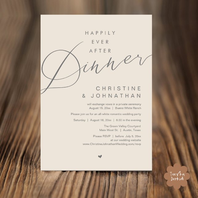 Happily Ever After Dinner Wedding Elopement Party Invitation (Happily Ever After Party Invitation Card PDF Modern Wedding Dinner Dancing Classy Cream Grey)