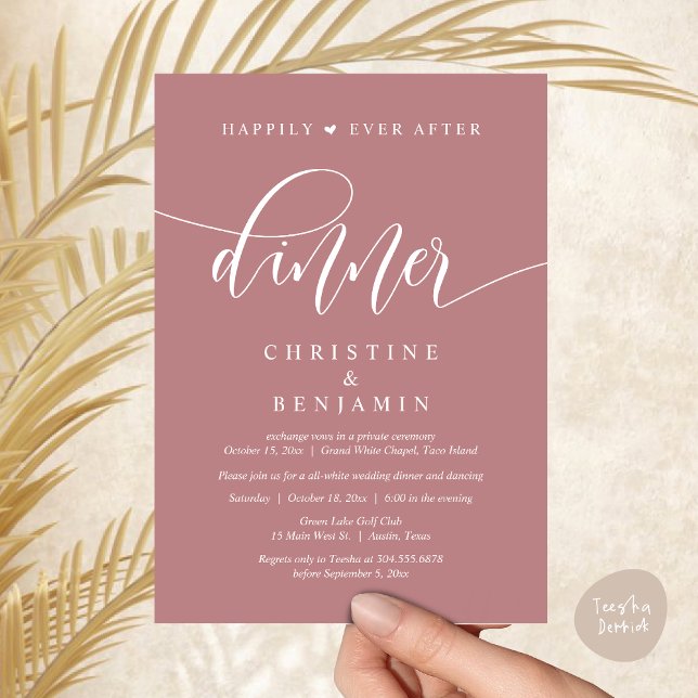 Happily Ever After Dinner, Wedding Party Dancing Invitation (Happily Ever After Dinner, Wedding Party Dancing Invitation Card PDF Modern Rustic Dusty Rose Pink)