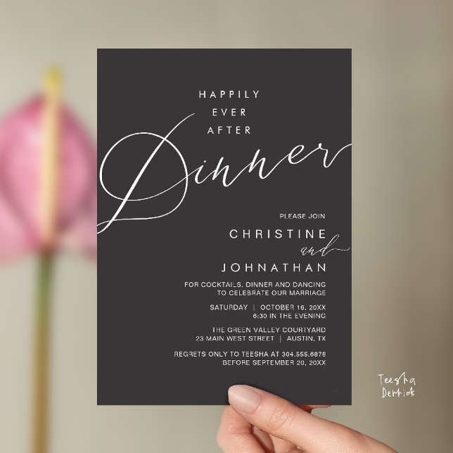 Happily Ever After Dinner Wedding Reception Dinner Invitation (Happily Ever After Dinner Wedding Reception Dinner Invitation Card in Charcoal Grey)