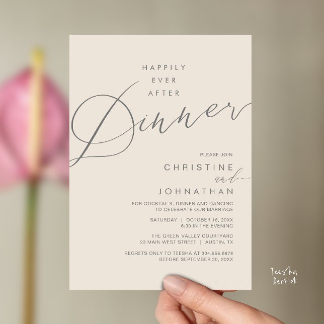 Happily Ever After Dinner Wedding Reception Dinner Invitation (Happily Ever After Dinner Wedding Reception Dinner Invitation Card in Cream Grey)