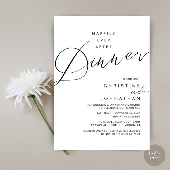 Happily Ever After Dinner Wedding Reception Dinner Invitation (Happily Ever After Dinner Wedding Reception Dinner Invitation Card in Black and White)