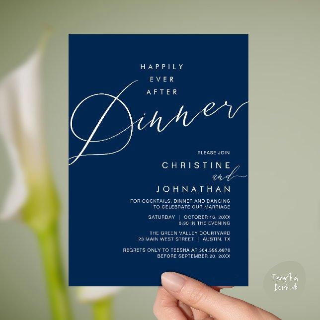 Happily Ever After Dinner Wedding Reception Dinner Invitation (Happily Ever After Dinner Wedding Reception Dinner Invitation Card in Navy Blue)