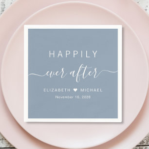 Happily Ever After Dusty Blue Wedding Napkin