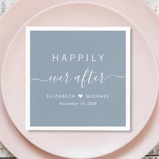 Happily Ever After Dusty Blue Wedding Napkin (Creator Uploaded)