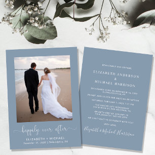 Happily Ever After Dusty Blue Wedding Reception Invitation