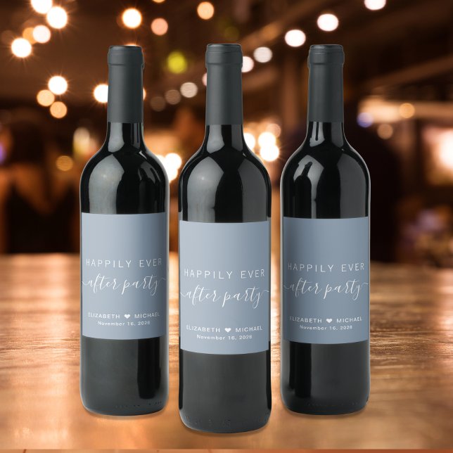 Happily Ever After Dusty Blue Wedding Reception Wine Label (Creator Uploaded)